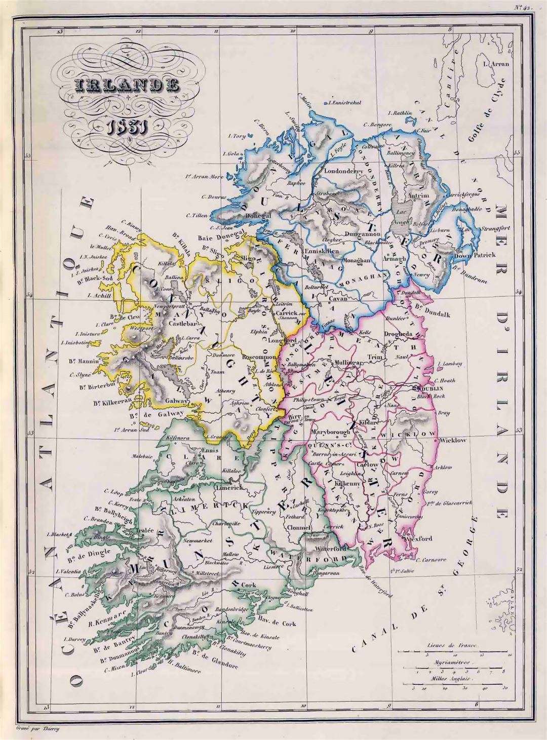 Mapa grande detallada vieja política y administrativa de Irlanda - 1831