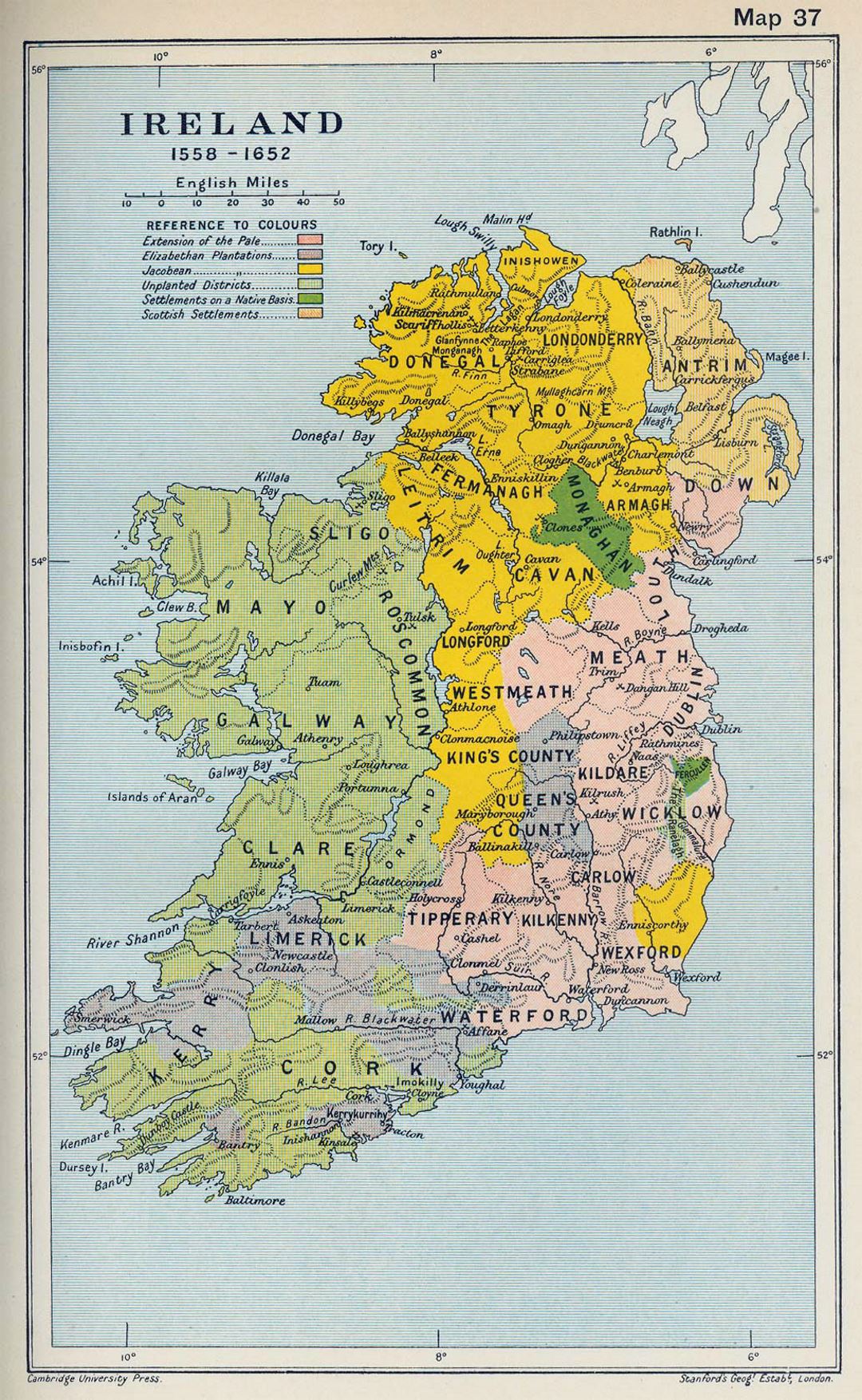 Viejo mapa detallado de Irlanda - 1558 - 1652