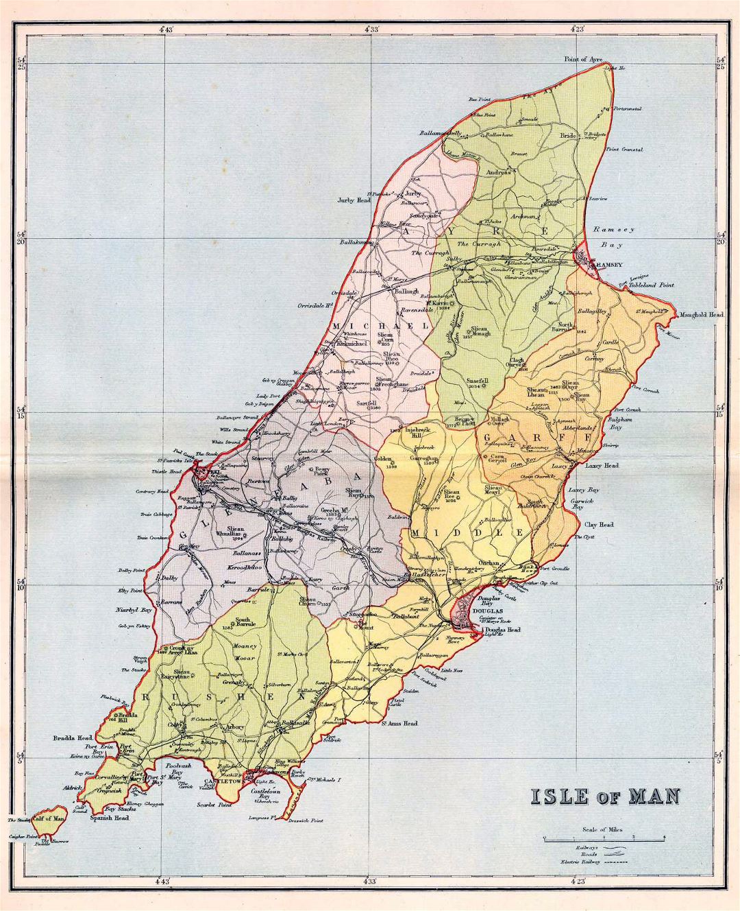 Mapa administrativo de edad detallada grande de la Isla de Man