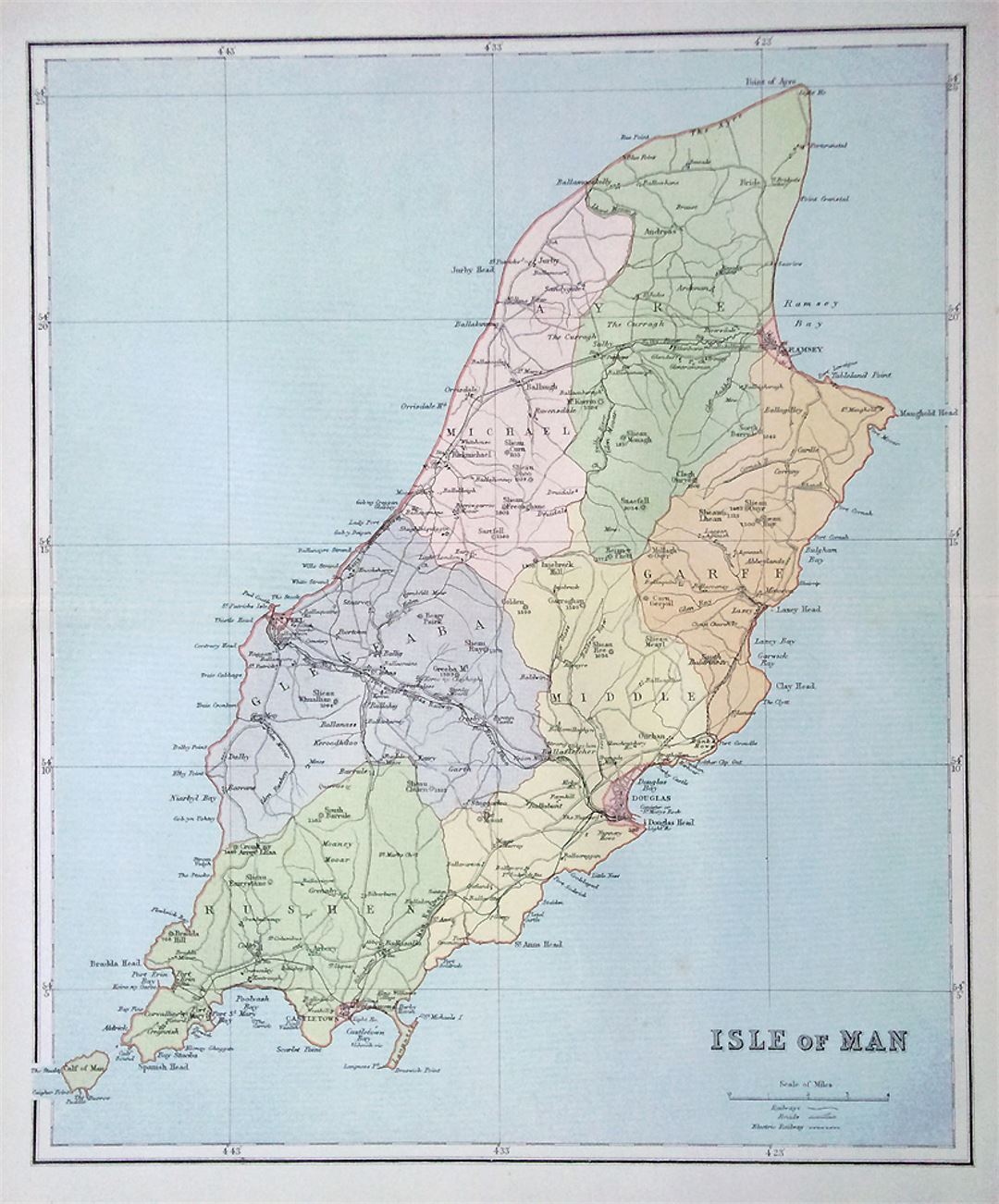 Mapa administrativo de edad detallado de la Isla de Man