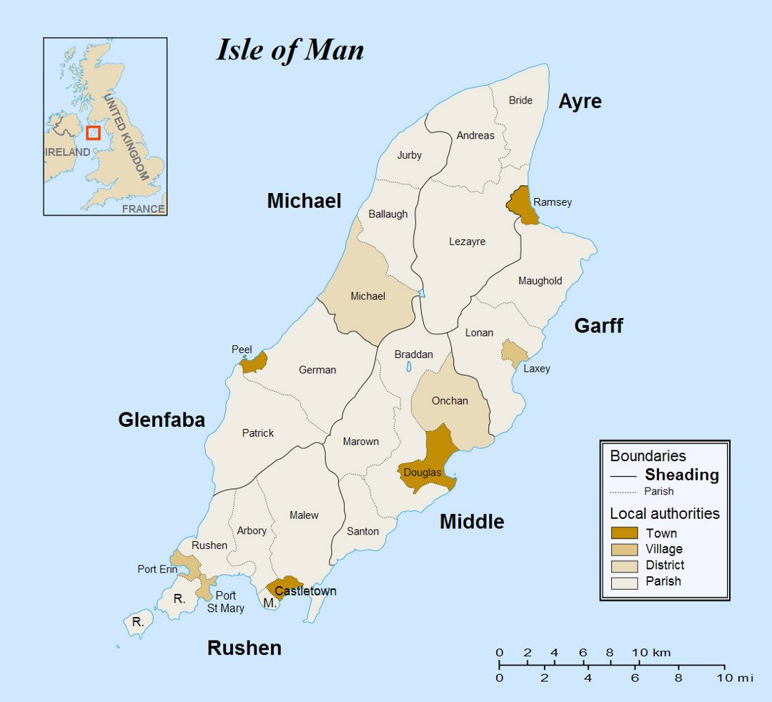 Mapa administrativo grande de la Isla de Man