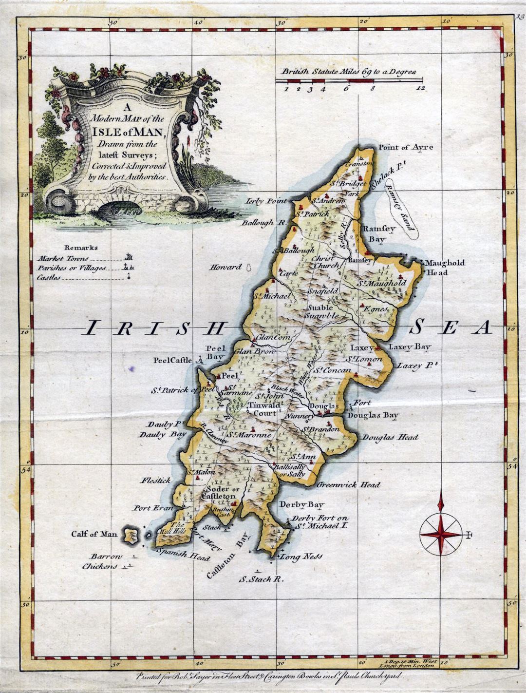 Mapa grande de edad detallado de la Isla de Man con alivio y ciudades