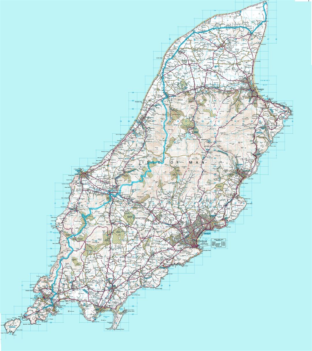 Mapa grande topográfico detallado de la Isla de Man
