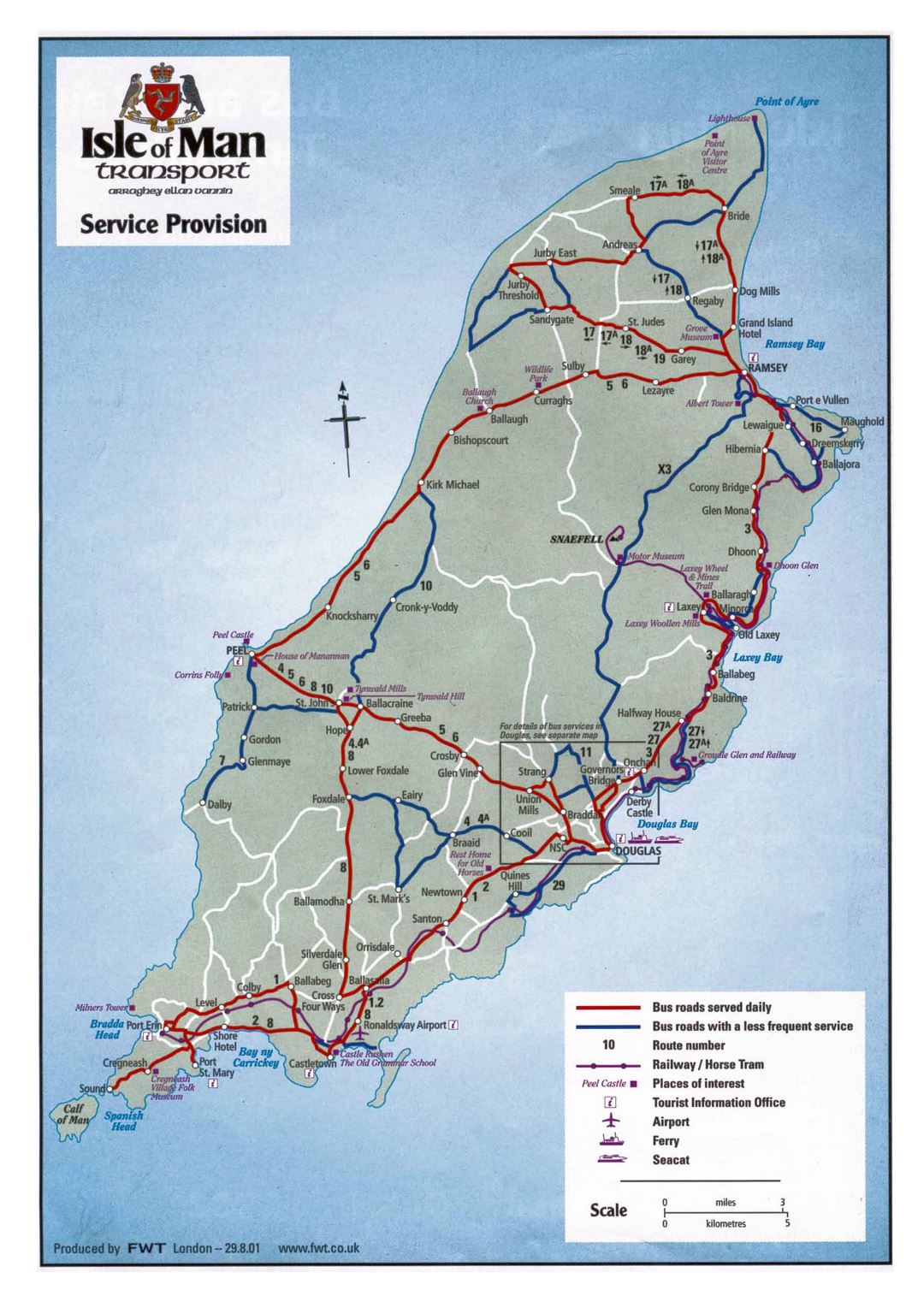 Mapa grande transporte detallada de la Isla de Man