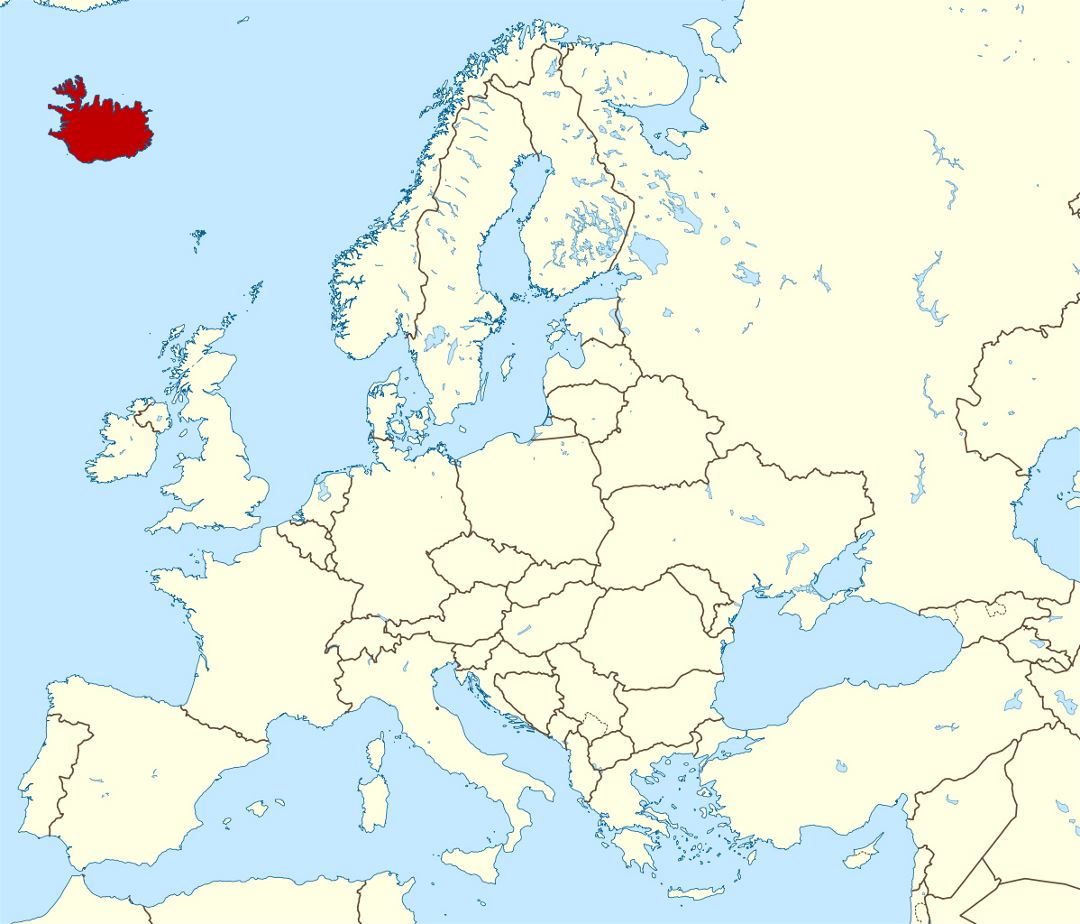 Grande mapa de ubicación de Islandia en Europa