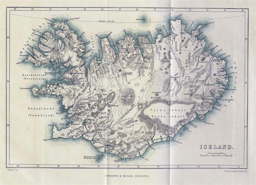 Mapa grande antiguo de Islandia con alivio
