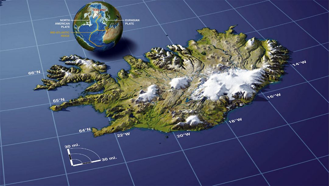 Mapa panorámico detallado de Islandia