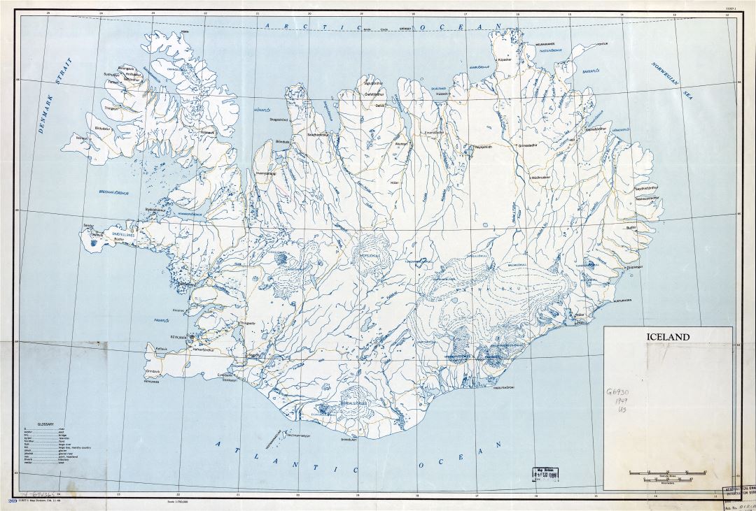 Viejo mapa a gran escala de Islandia - 1949