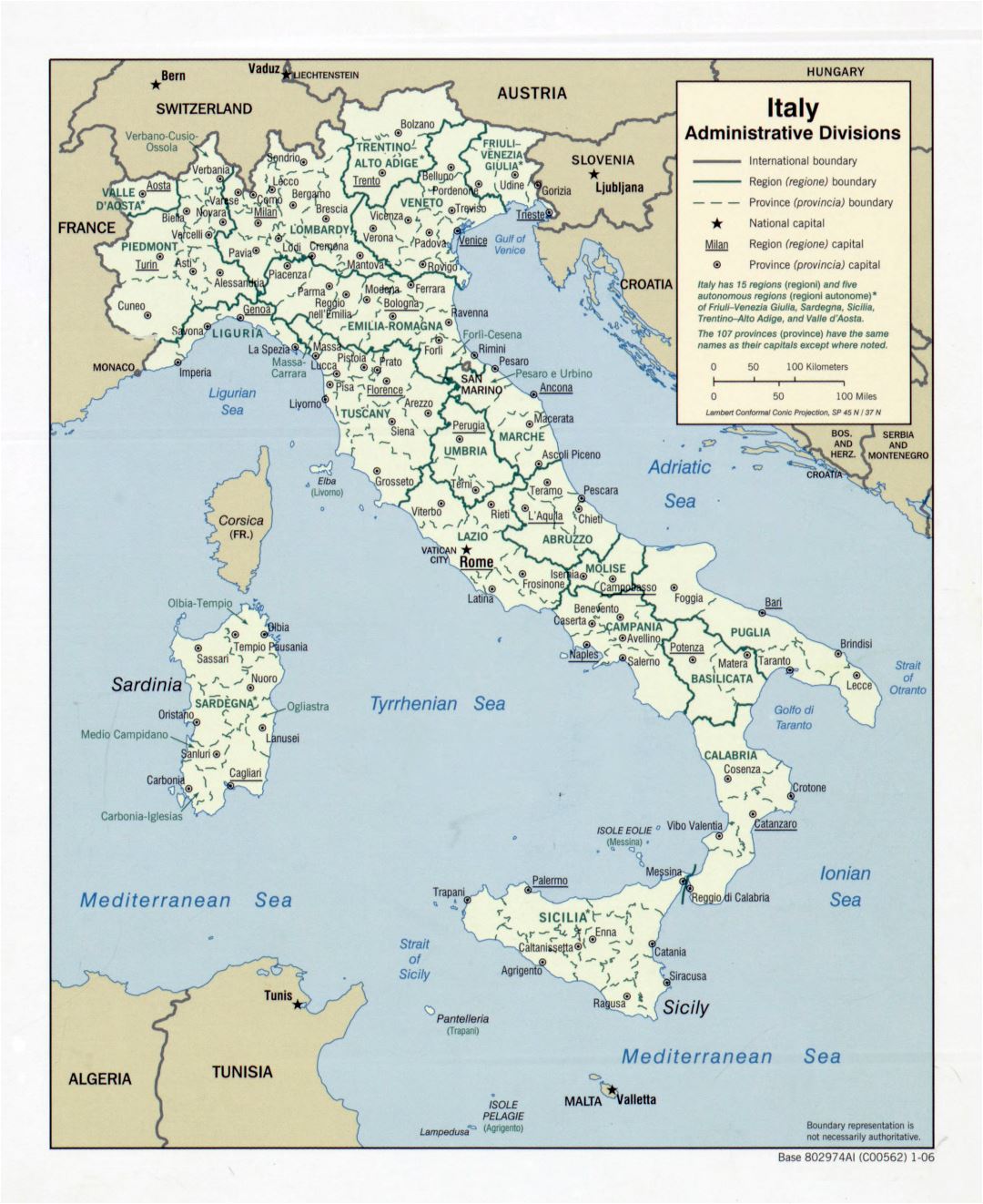 Gran escala administrativa divisiones mapa de Italia - 2006