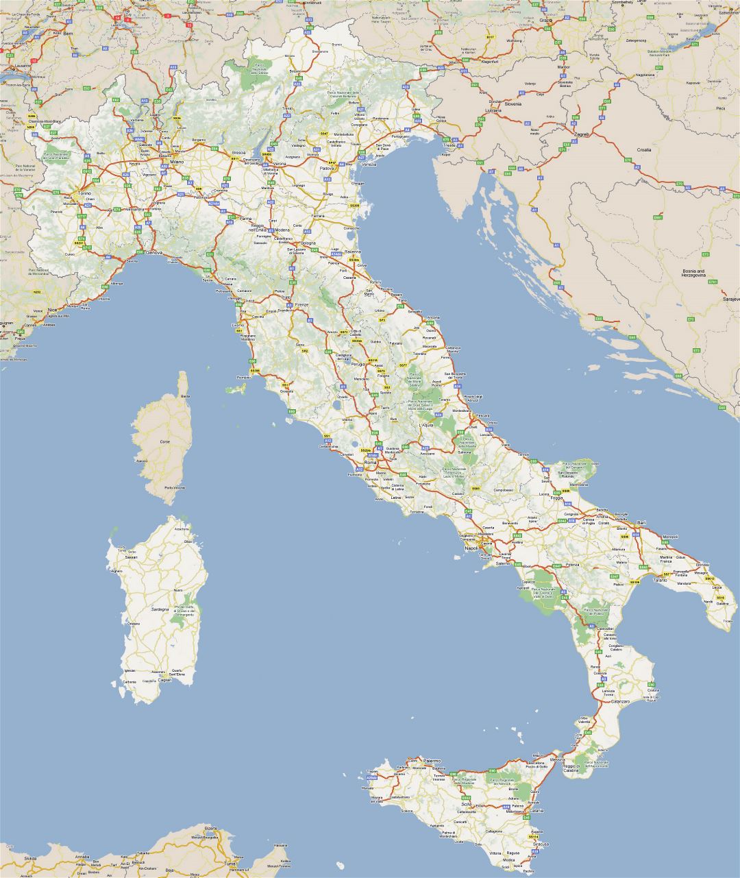 Gran hoja de ruta de Italia con las ciudades