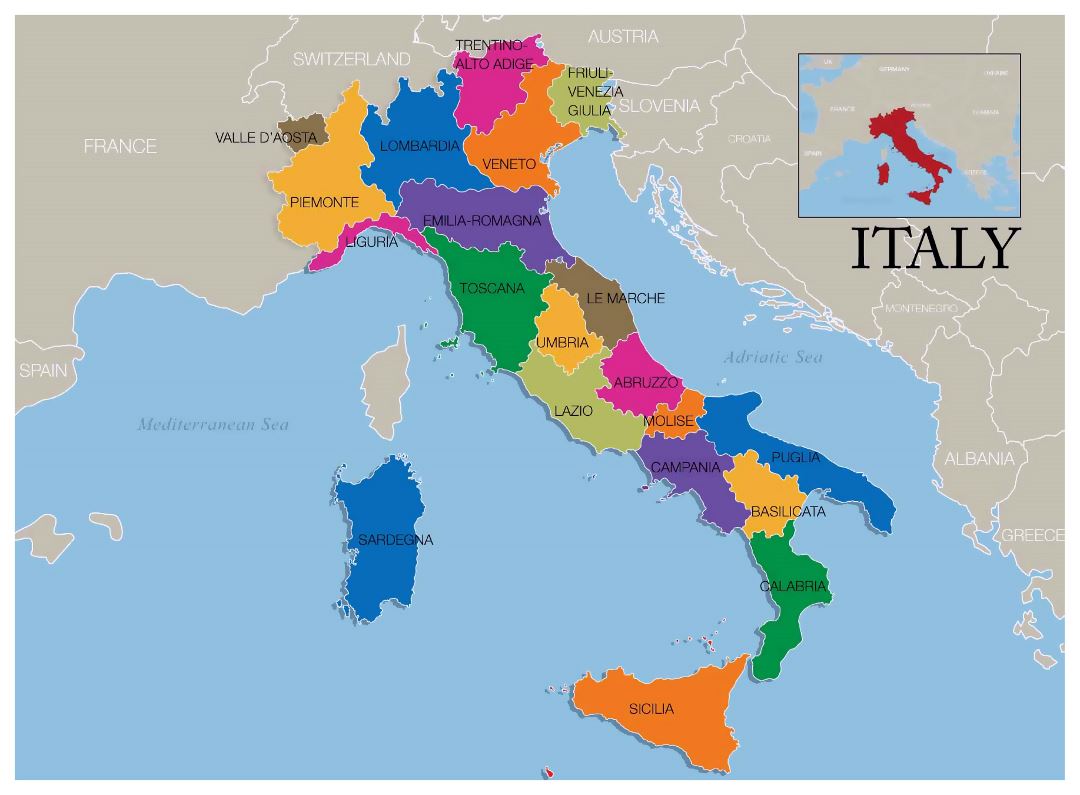 Mapa grande de vino regiones de Italia