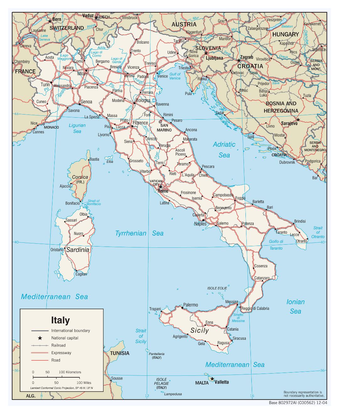 Mapa grande detallada política de Italia, con las carreteras y las principales ciudades - 2006