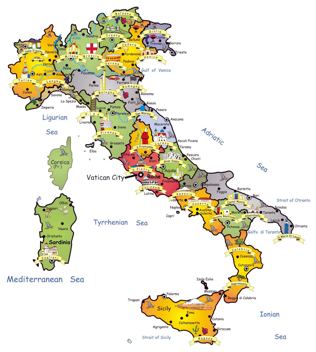 Mapa grande turística detallada de Italia