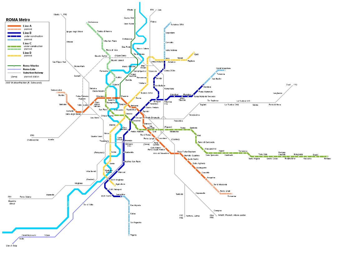 Mapa del metro detallado de la ciudad de Roma