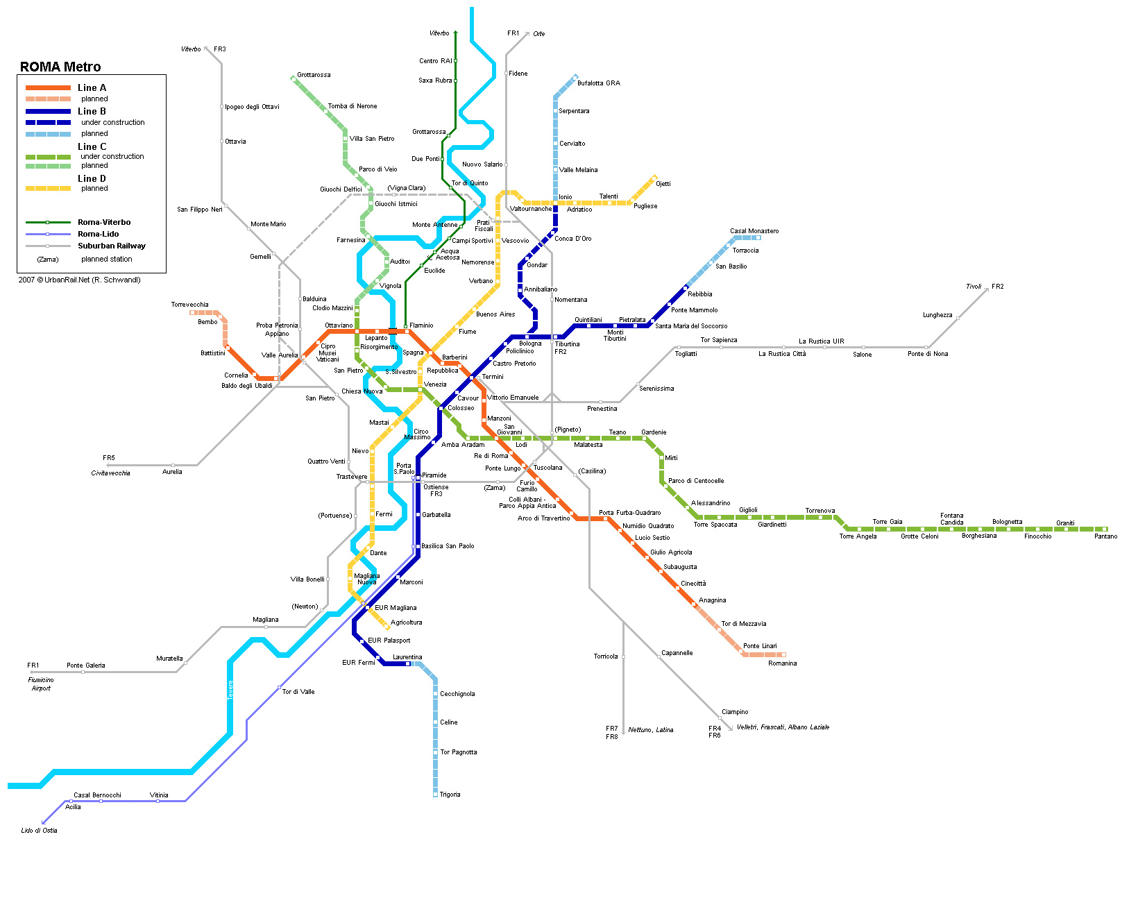 Mapa Del Metro Detallado De La Ciudad De Roma Roma Italia Europa