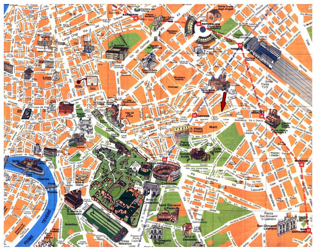 Mapa turístico detallada del centro de la ciudad de Roma