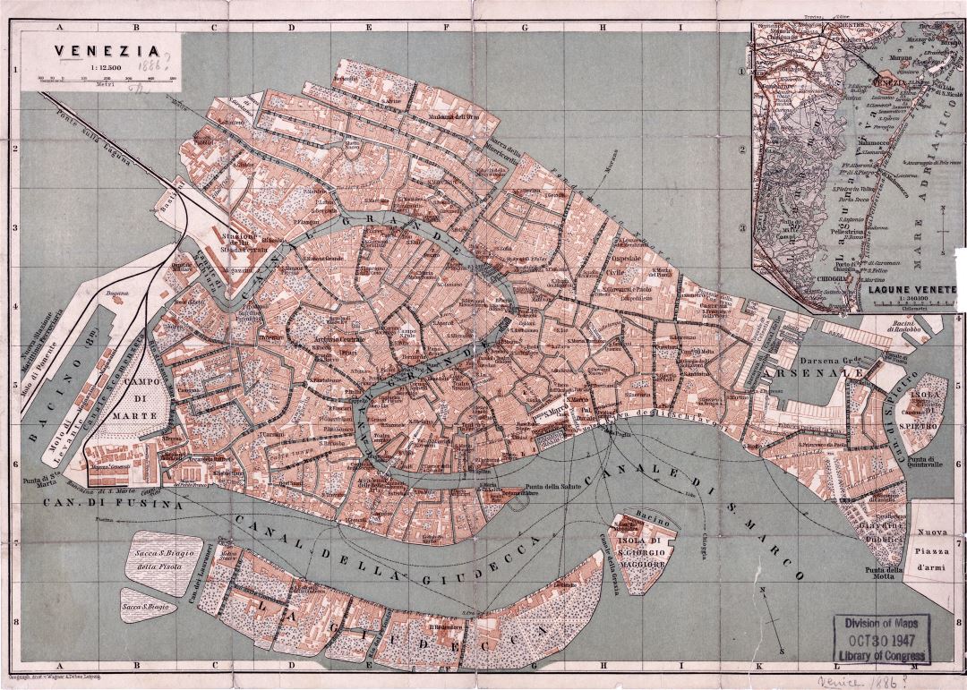 Grande mapa viejo detallado de la ciudad de Venecia - 1886
