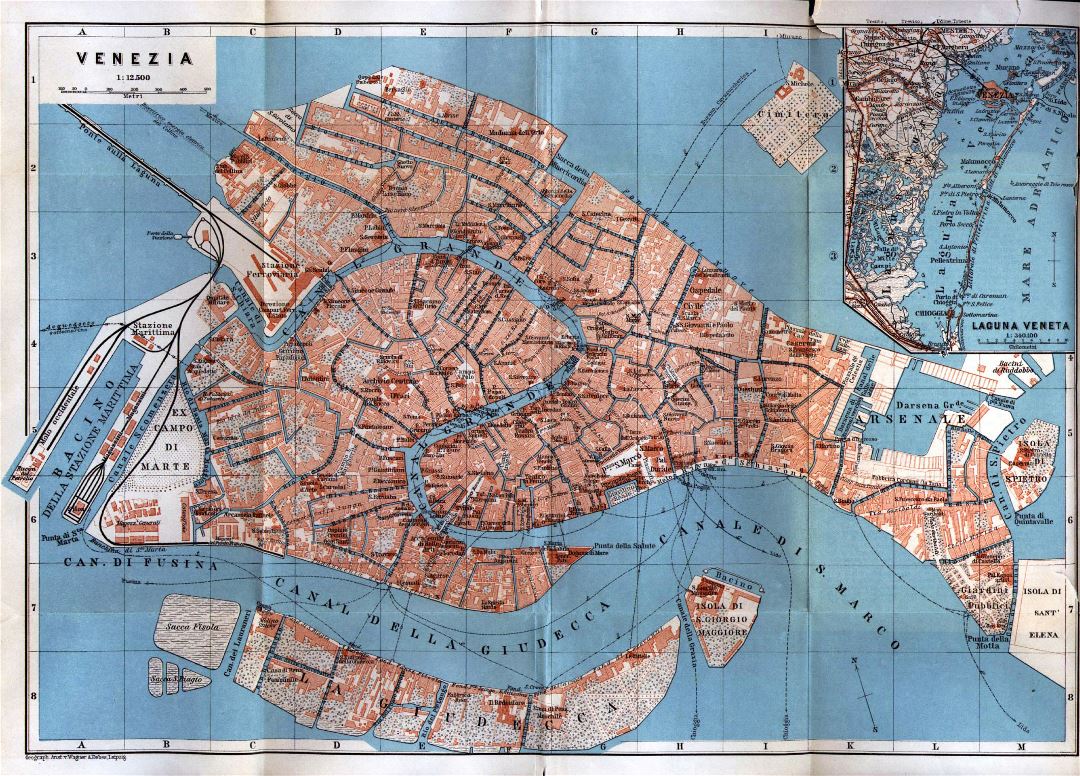 Mapa grande antiguo de la ciudad de Venecia - 1913