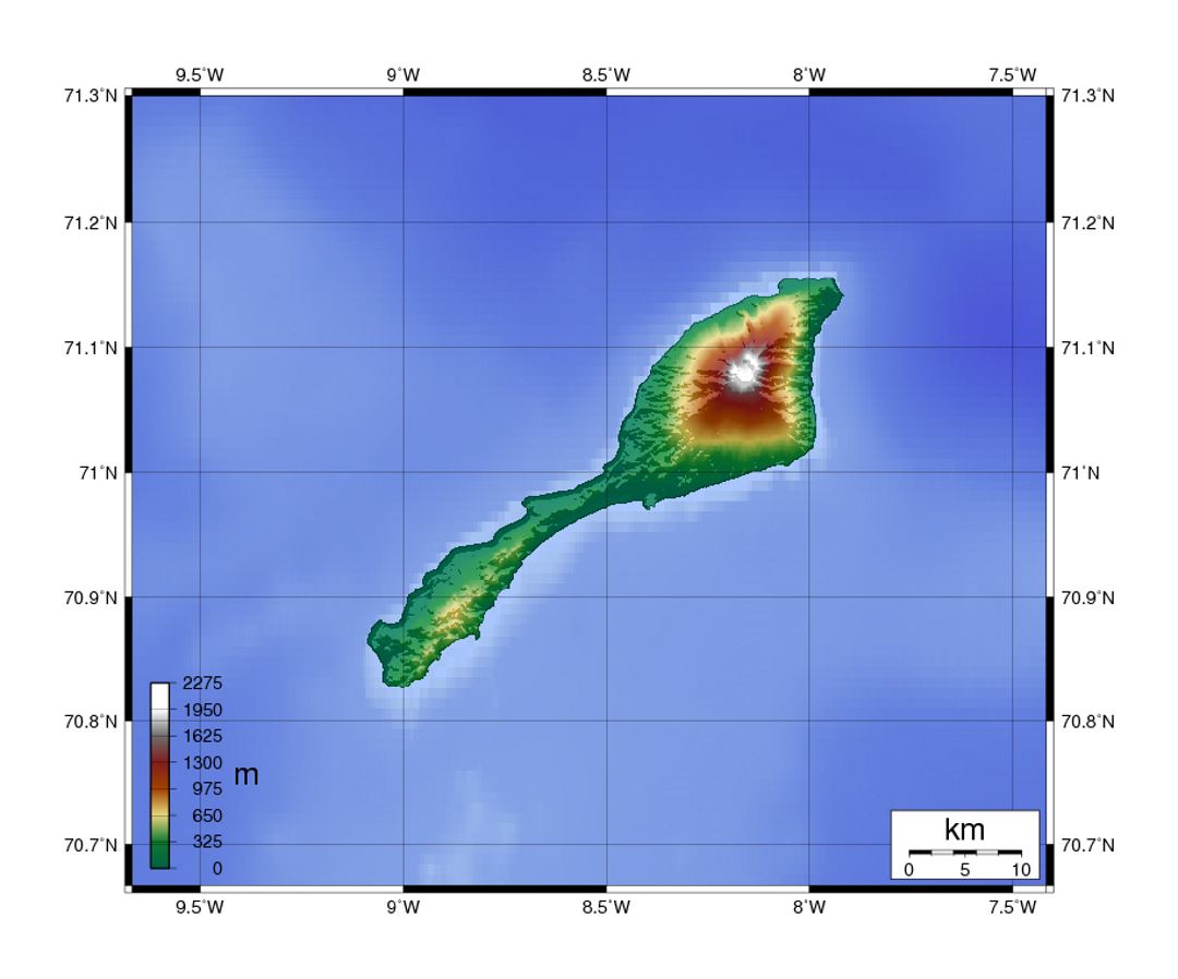 Mapa físico detallado de la Isla de Jan Mayen