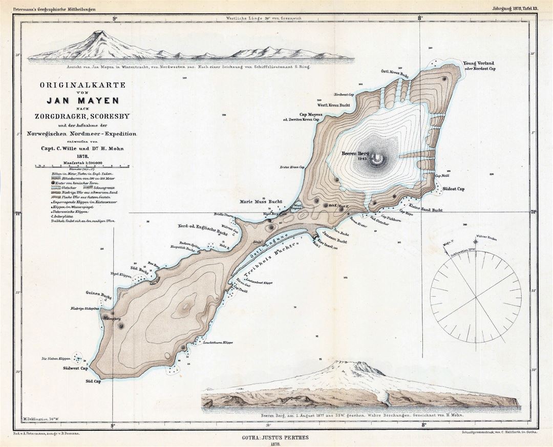 Viejo mapa topográfico detallado de la Isla de Jan Mayen