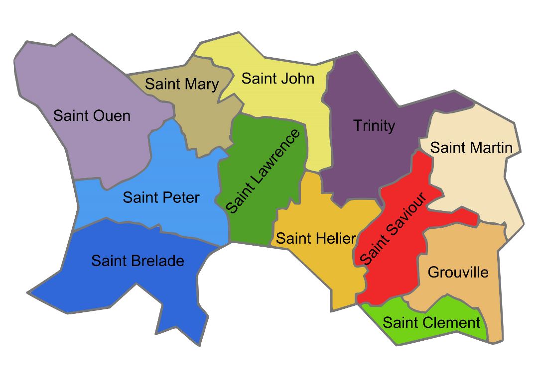 Mapa administrativo grande de Jersey