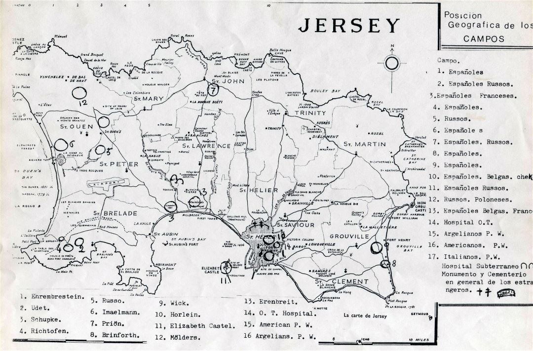 Mapa grande detallado viejo de Jersey - 1943