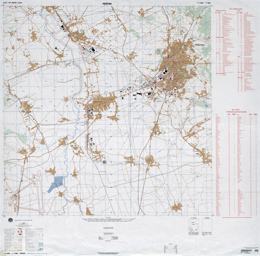 A gran escala mapa topográfico de la región de la ciudad de Pristina