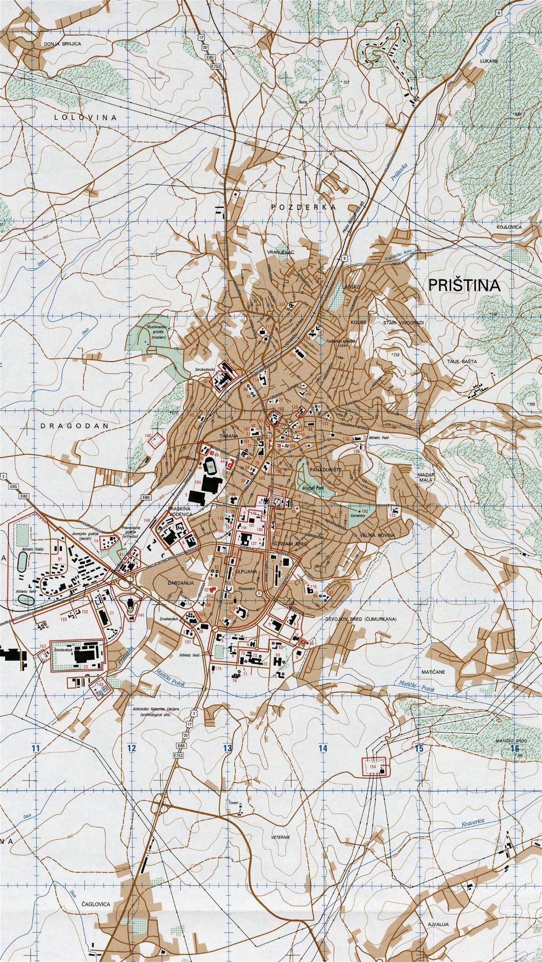 Grande detallada hoja de ruta de la ciudad de Pristina