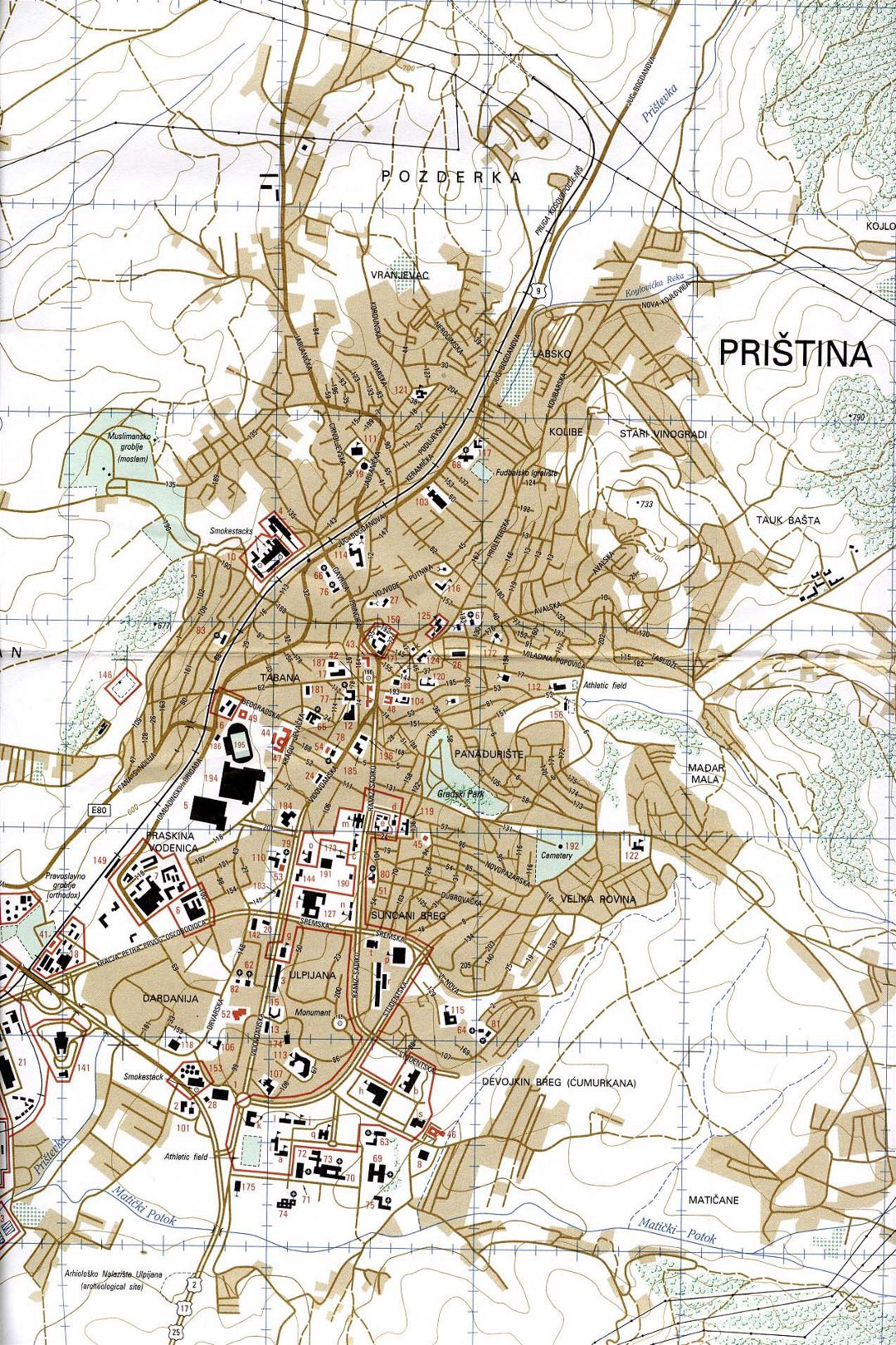 Grande mapa de la ciudad de Pristina
