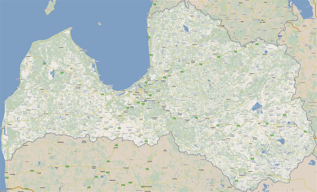 Grande hoja de ruta de Letonia con todas ciudades