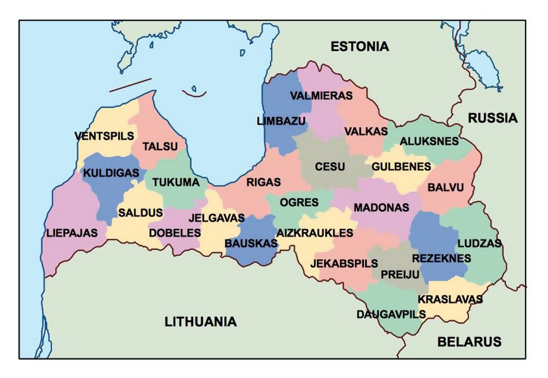 Mapa administrativo de Letonia