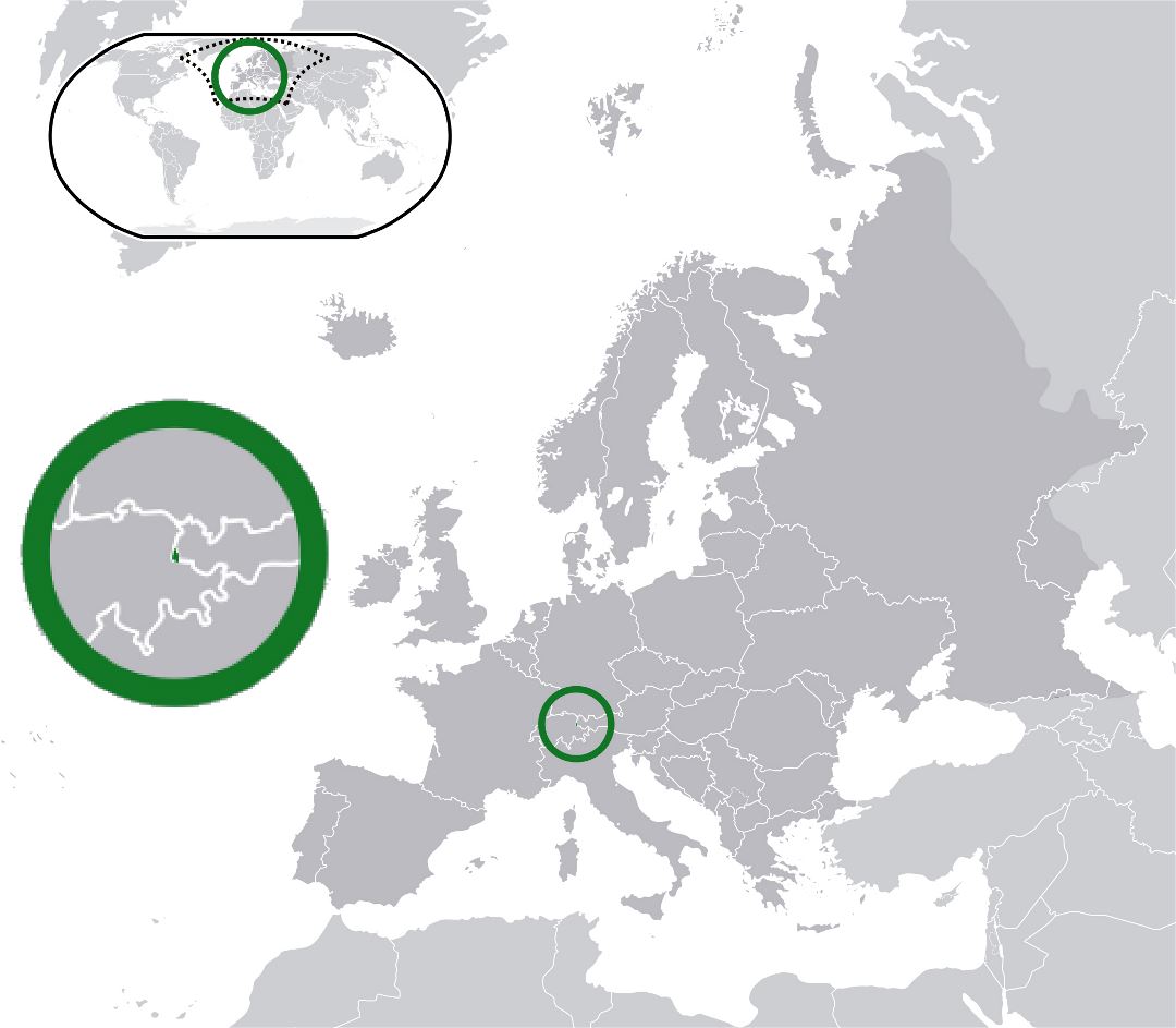 Grande mapa de ubicación de Liechtenstein