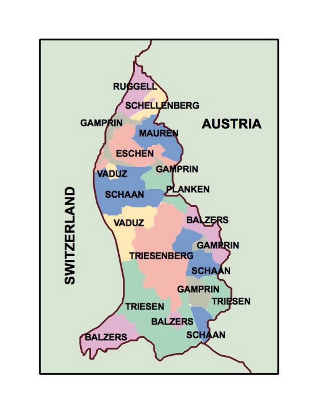Mapa administrativo de Liechtenstein