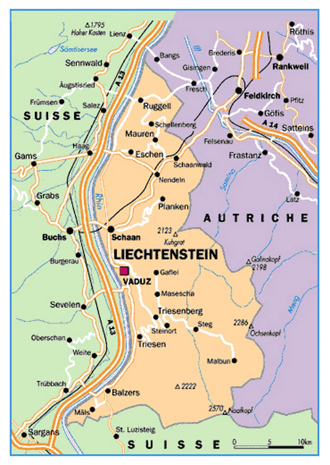 Mapa político pequeña de Liechtenstein