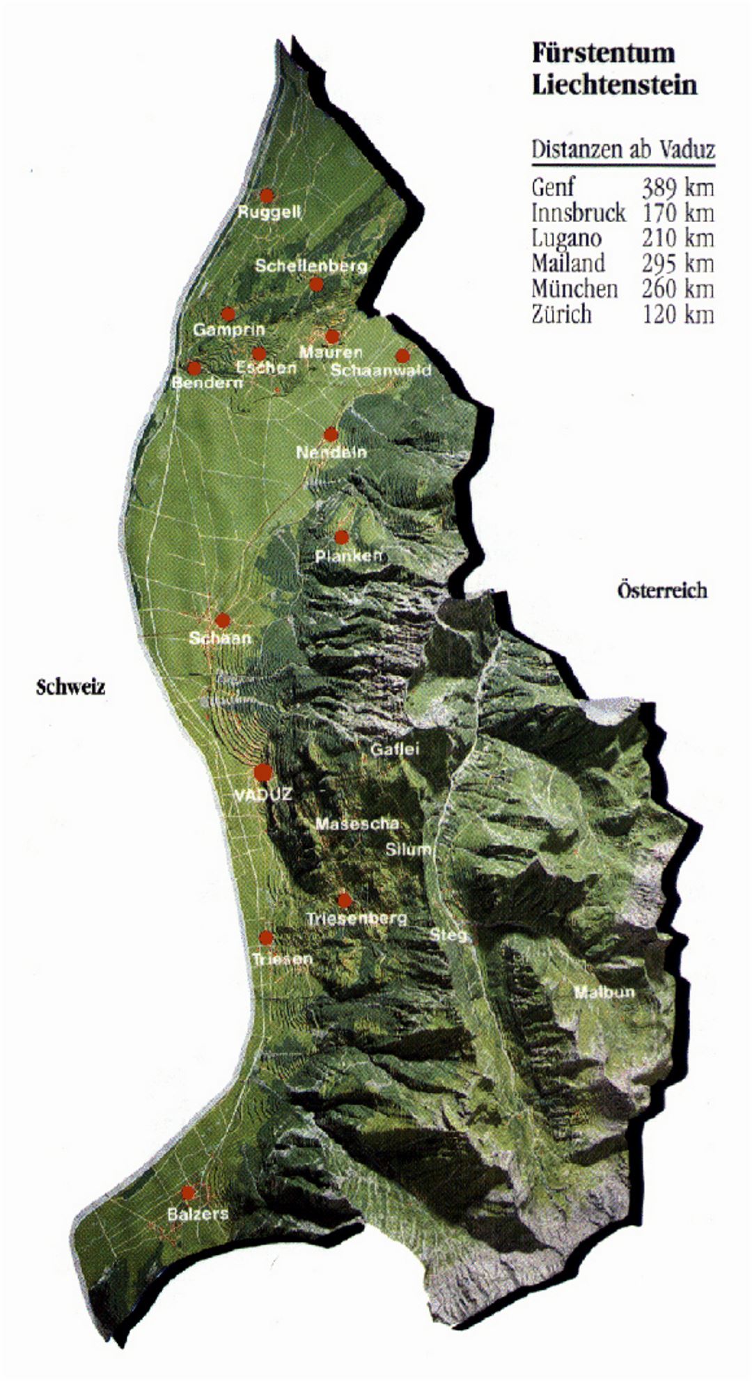 Mapa relieve de Liechtenstein