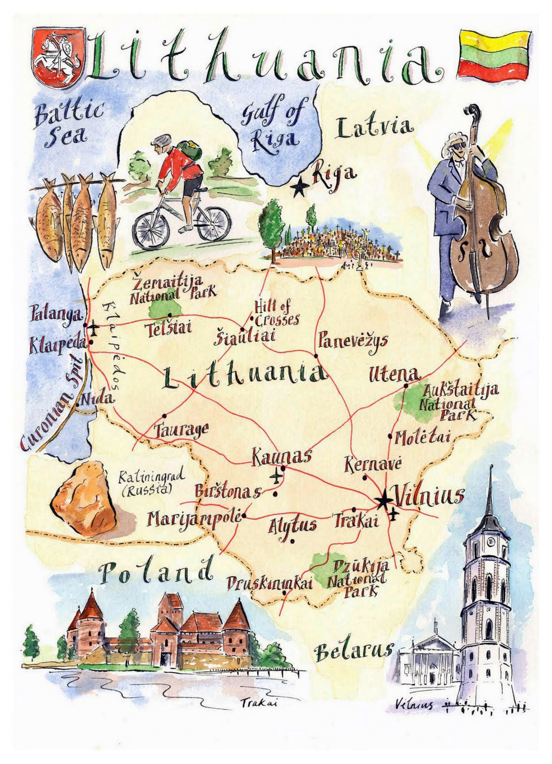 Detallado mapa ilustrada de Lituania