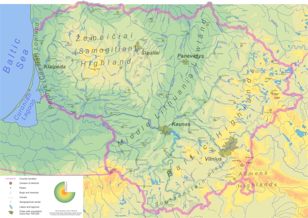 Grande detallado mapa físico de Lituania