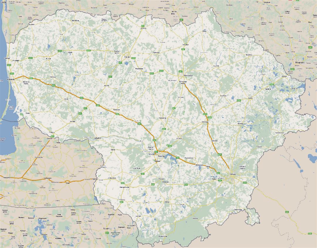 Grande hoja de ruta de Lituania con ciudades