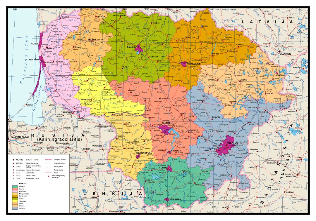 Grande mapa administrativo de Lituania
