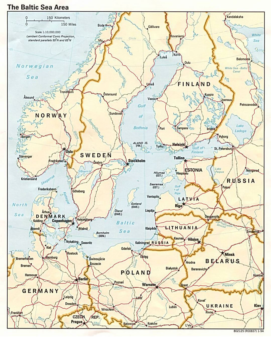 Grande mapa de zona del Mar Báltico - 1994