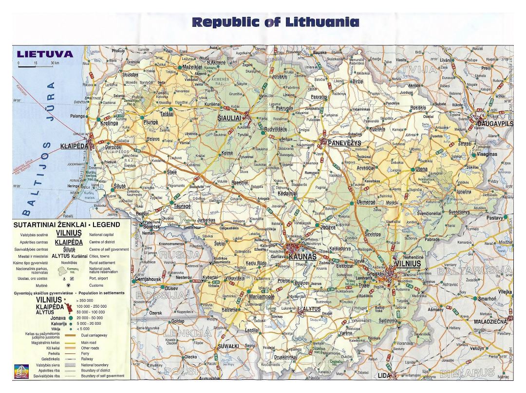 Grande mapa político y administrativo de Lituania con carreteras y ciudades
