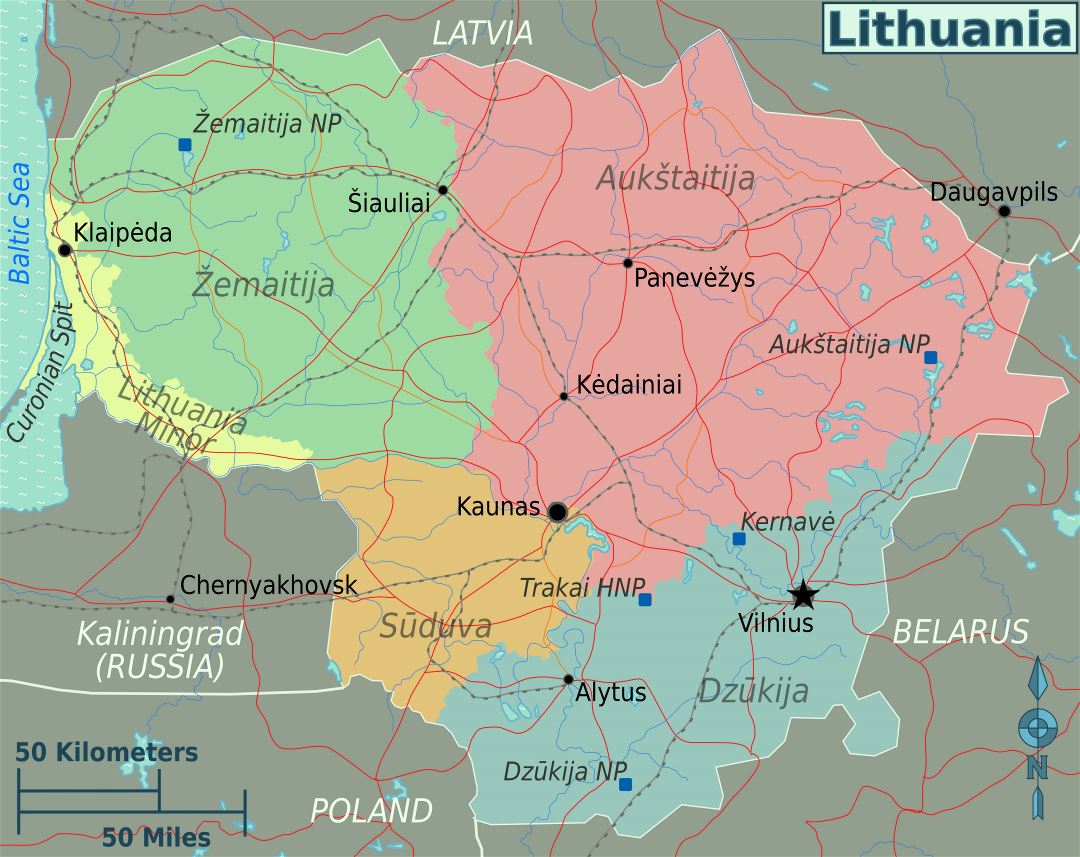 Grande regiones mapa de Lituania