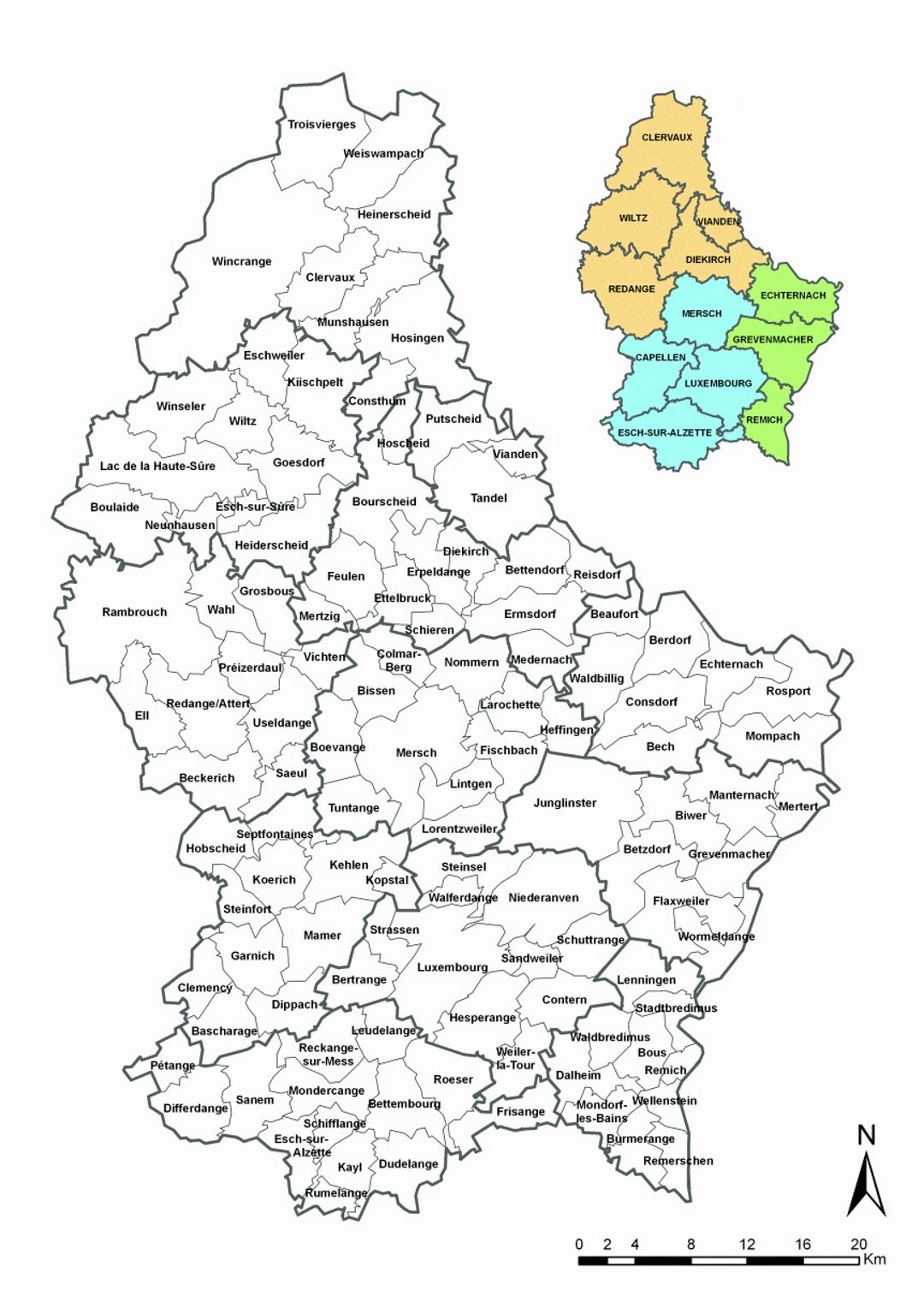 Detallado mapa circuito administrativo de Luxemburgo