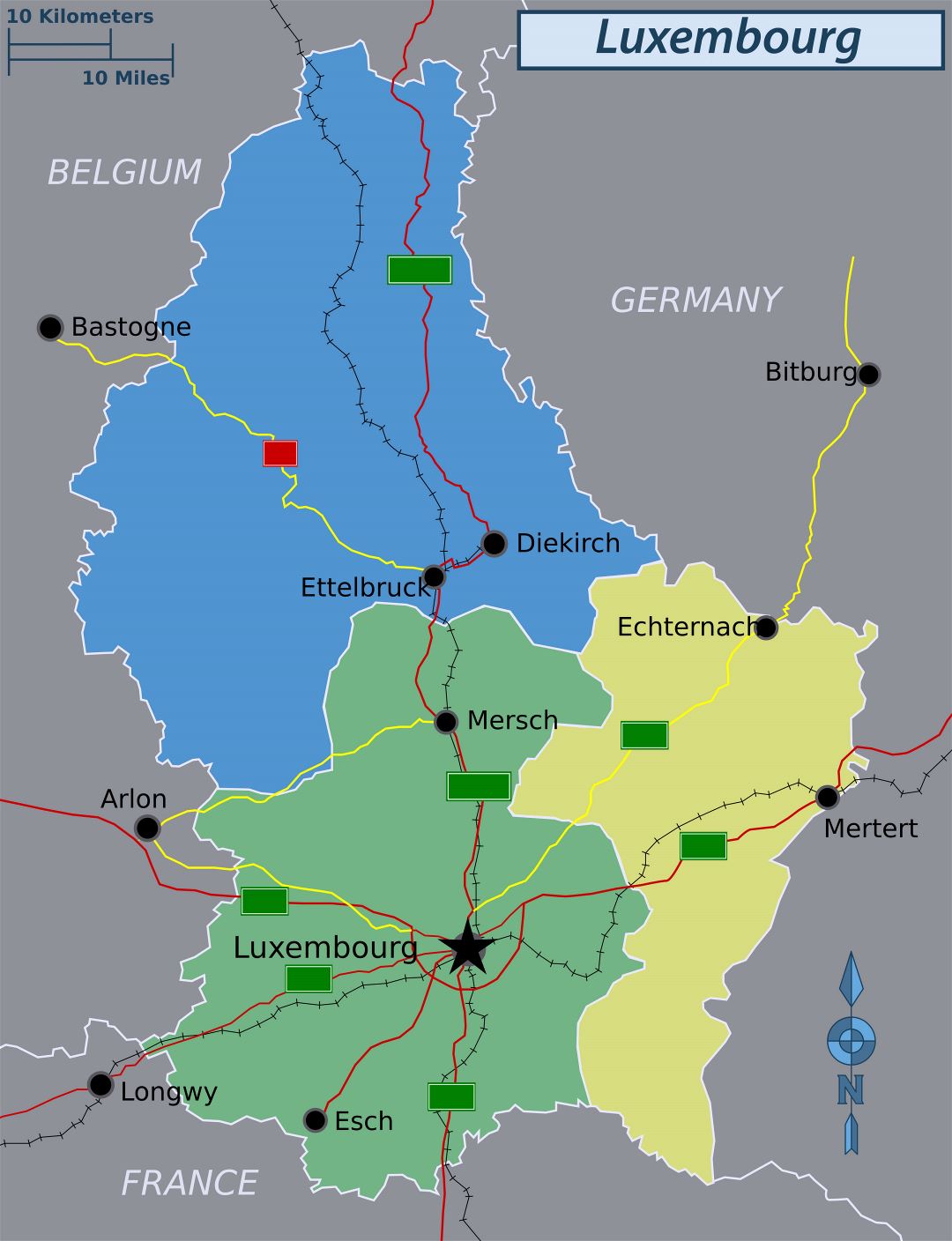 Grande regiones mapa de Luxemburgo