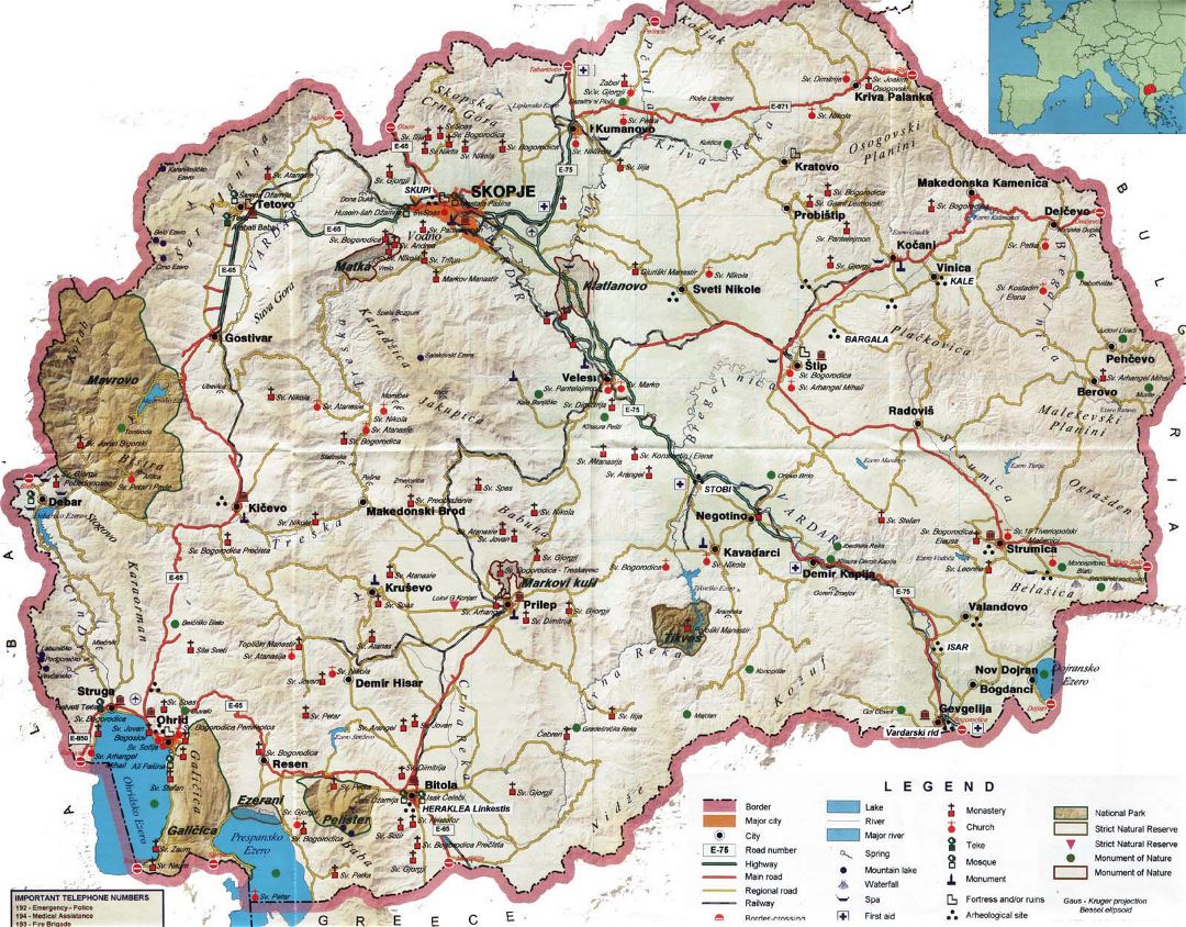Detallado mapa turístico de Macedonia