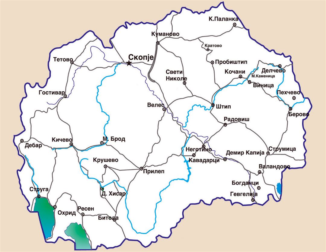 Grande mapa de Macedonia con carreteras y ciudades