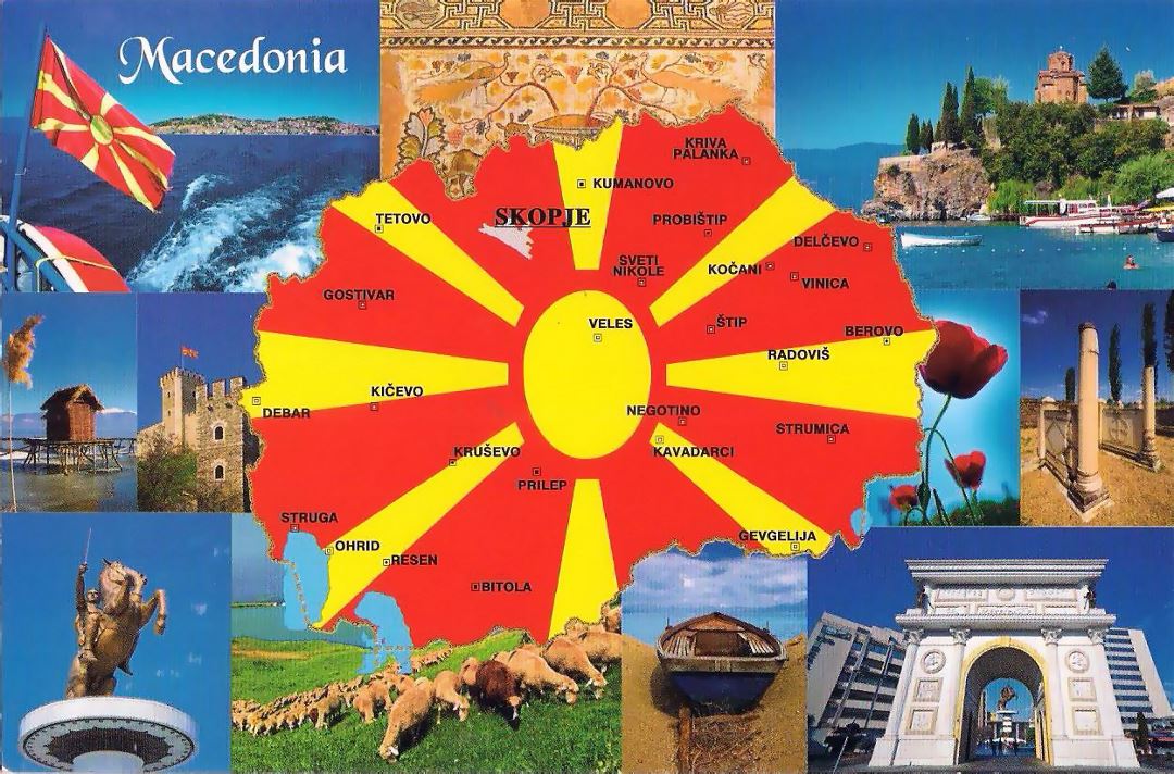 Grande mapa tarjeta postal turística de Macedonia