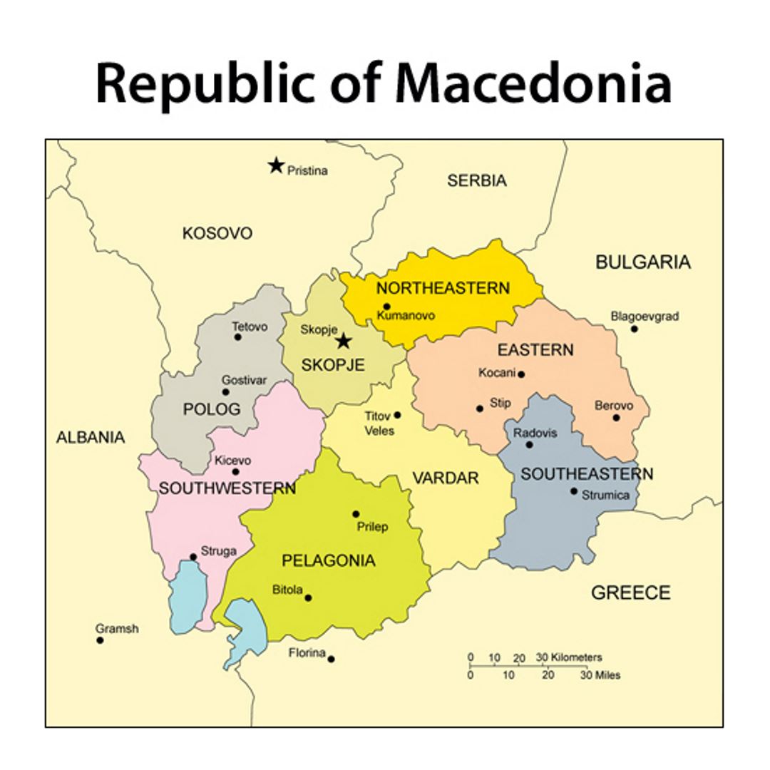 Pequeña mapa administrativo de Macedonia