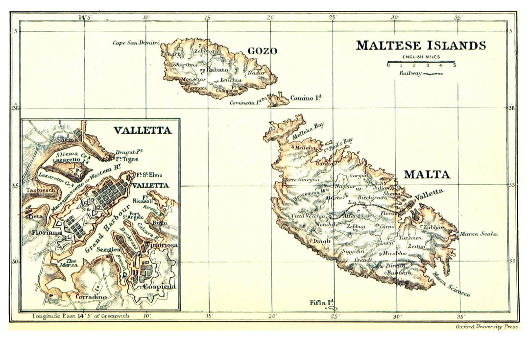 A gran escala viejo mapa de Malta y Gozo con alivio - 1888