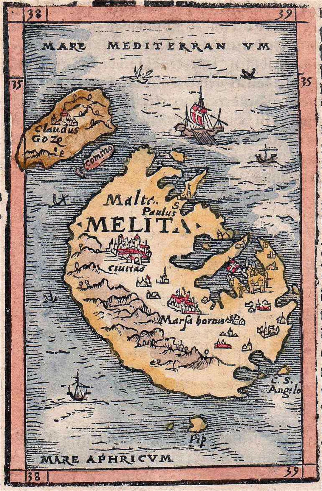 Detallado viejo mapa de Malta y Gozo